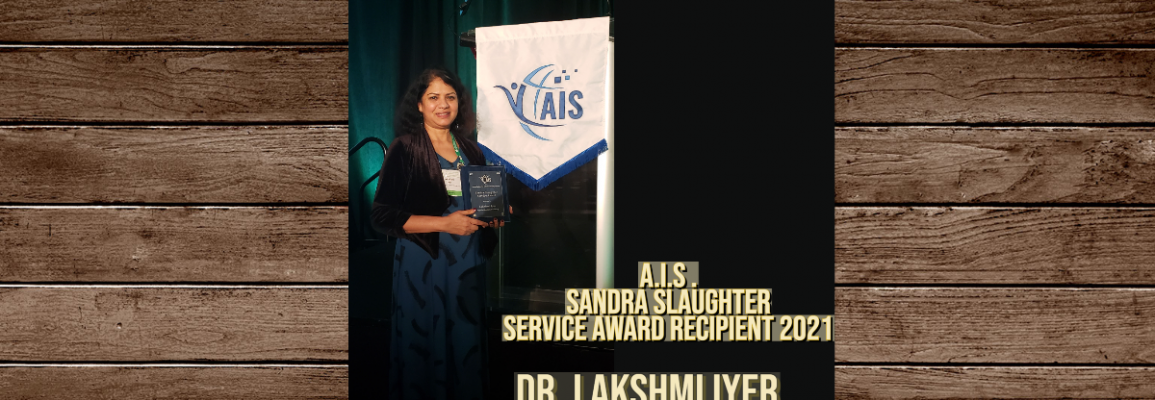 Dr. Iyer selected as an AIS Sandra Slaughter Service Award recipient