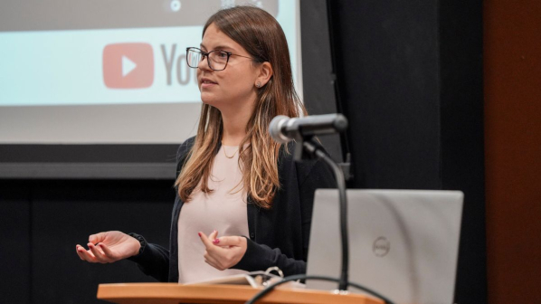 Emily Charlip presents at the 3MT competition at App State